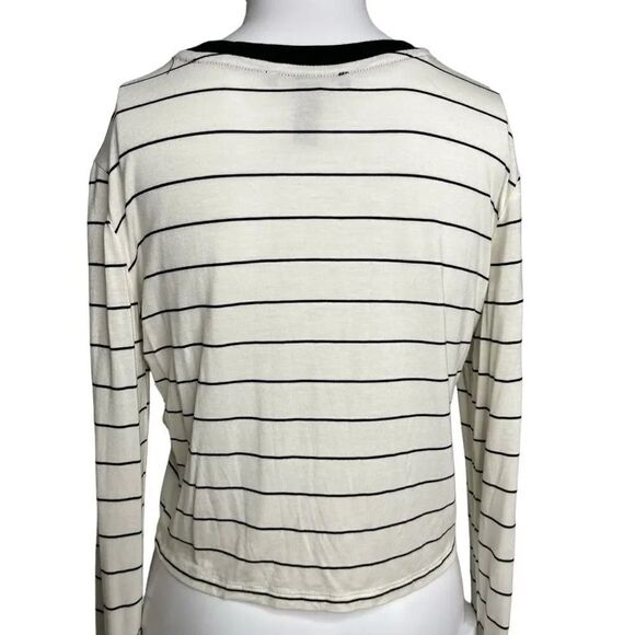 Forever 21 Horizontal Striped Long Sleeve Top Cream and Black Size Small - Picture 4 of 4